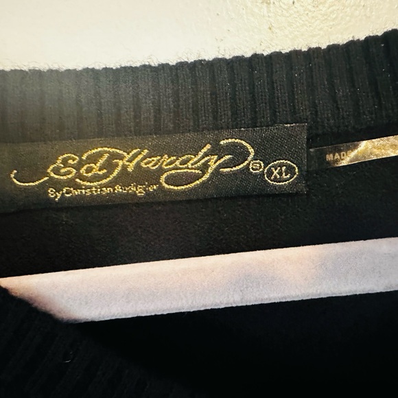 Ed Hardy Sweater NWT $300 Embellishments Gold Tiger front and back - Picture 2 of 9